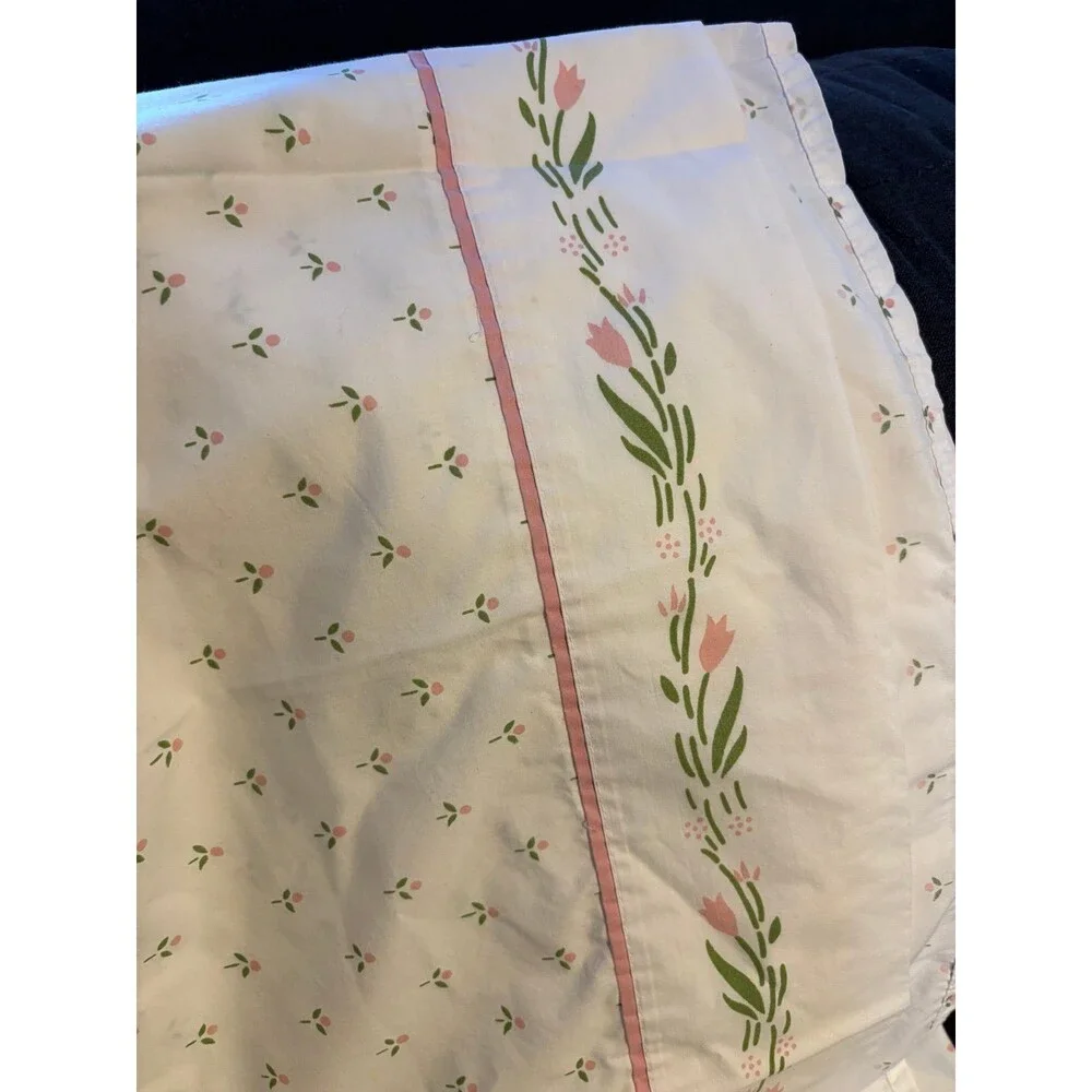 Laura Ashley vintage Y2K floral twin flat sheet tulips USA made cottagecore